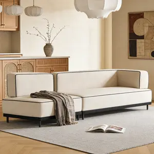 95.27" Modern L-Shaped Fabric Chaise Sofa, High-Density Foam Couch for Living Room, Apartment, Bedroom, or Office Lounge, Beige, Comfortable Oversized Loveseat