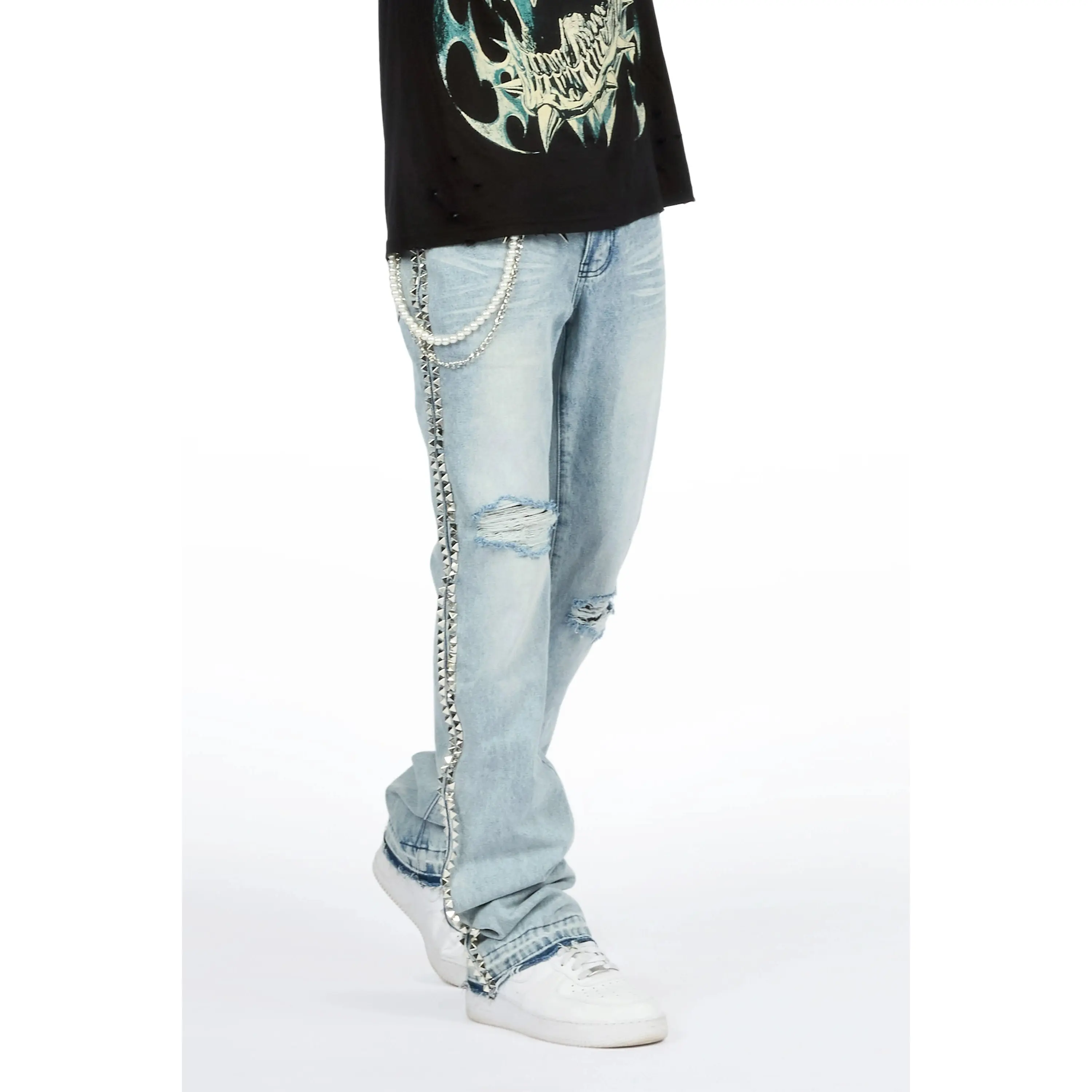 Tyce Light Blue Pearl Stacked Fit Jean