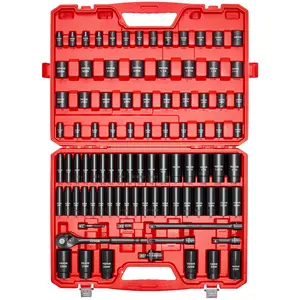 VEVOR 1/2 in Drive Impact Socket Set, 91 Piece, 6 Point Deep & Shallow Impact Sockets, SAE (5/16 to 1-1/4 in) and Metric (8 to 32 mm) Sizes with Extension Bars (3, 5, 10 in), Cr-V Steel, Carrying Cas