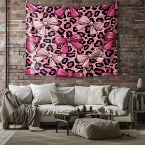 Leopard Print Bow Pattern Tapestry, Fashionable Room Flag, Unique Wall Art In Living Room And Bedroom, Soft And Durable Suitable For Adult Daily Holiday Birthday Gifts