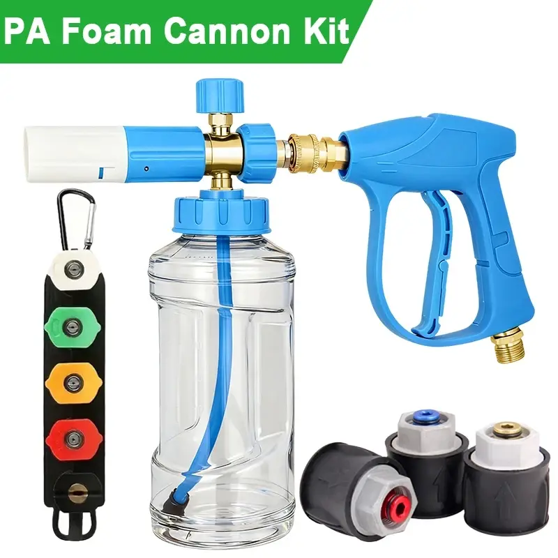 HEAVY DUTY Aluminum Foam Cannon Gun Kit, Car Wash Equipment - Pressure Washer Foam Generator with 1/4" Quick Connector M22-14 Threaded Gun Tail Connection Compatible Karcher Nilfisk - Thick Snow Foam Lance for Car Wash Sprayer