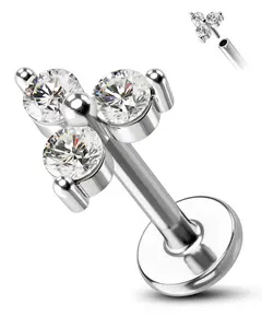 COCHARM 18K Gold Plated Triple CZ Threadless Flat Back Earrings Stud 16g Gold Tragus Helix Conch Cartilage Stud Earrings 6mm 8mm Cartilage Piercing Gold Push Pin Stainless Steel Labret Stud