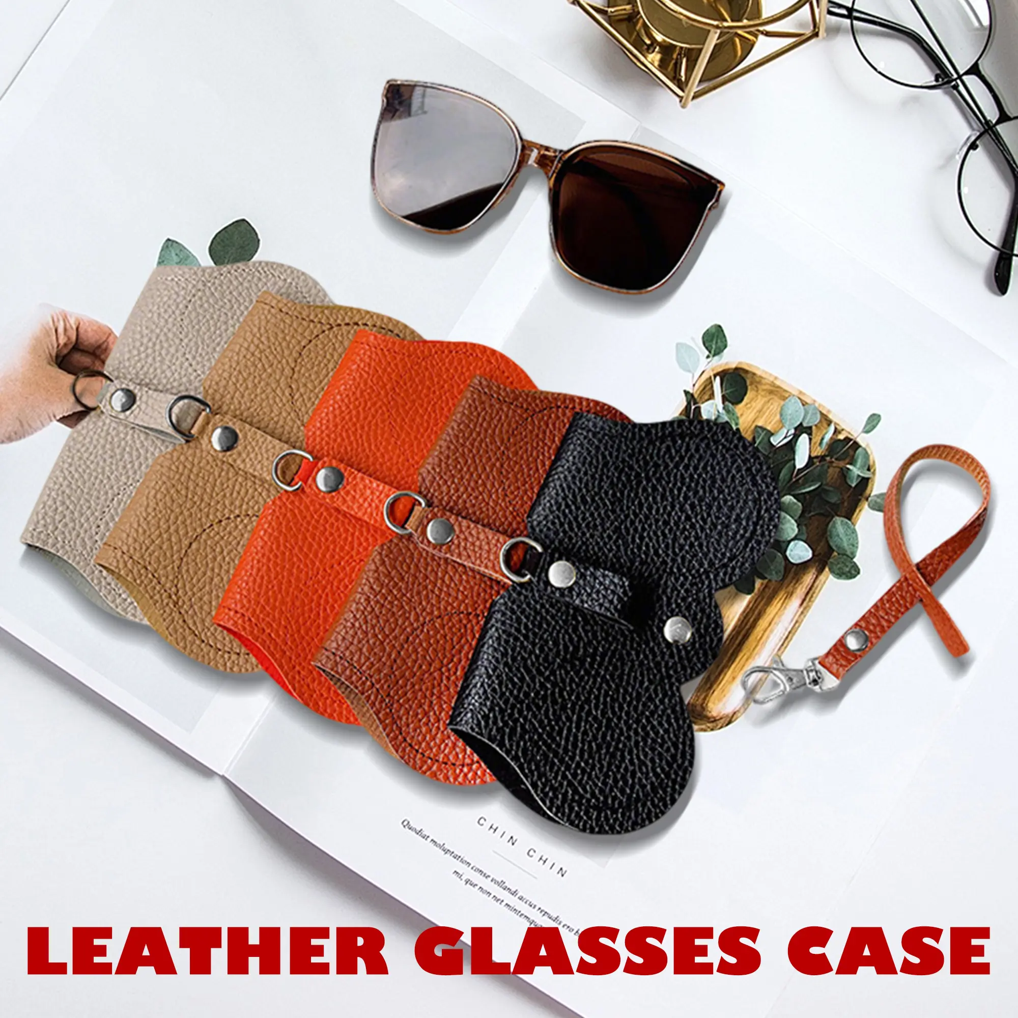 Soft Leather Sunglasses Case, Modern Eyewear Pouch with Suede Lining, Scratch-Proof Protector with Snap Button Closure and Keychain Hook for Travel, Sunglasses Organizer, Glasses Organizer