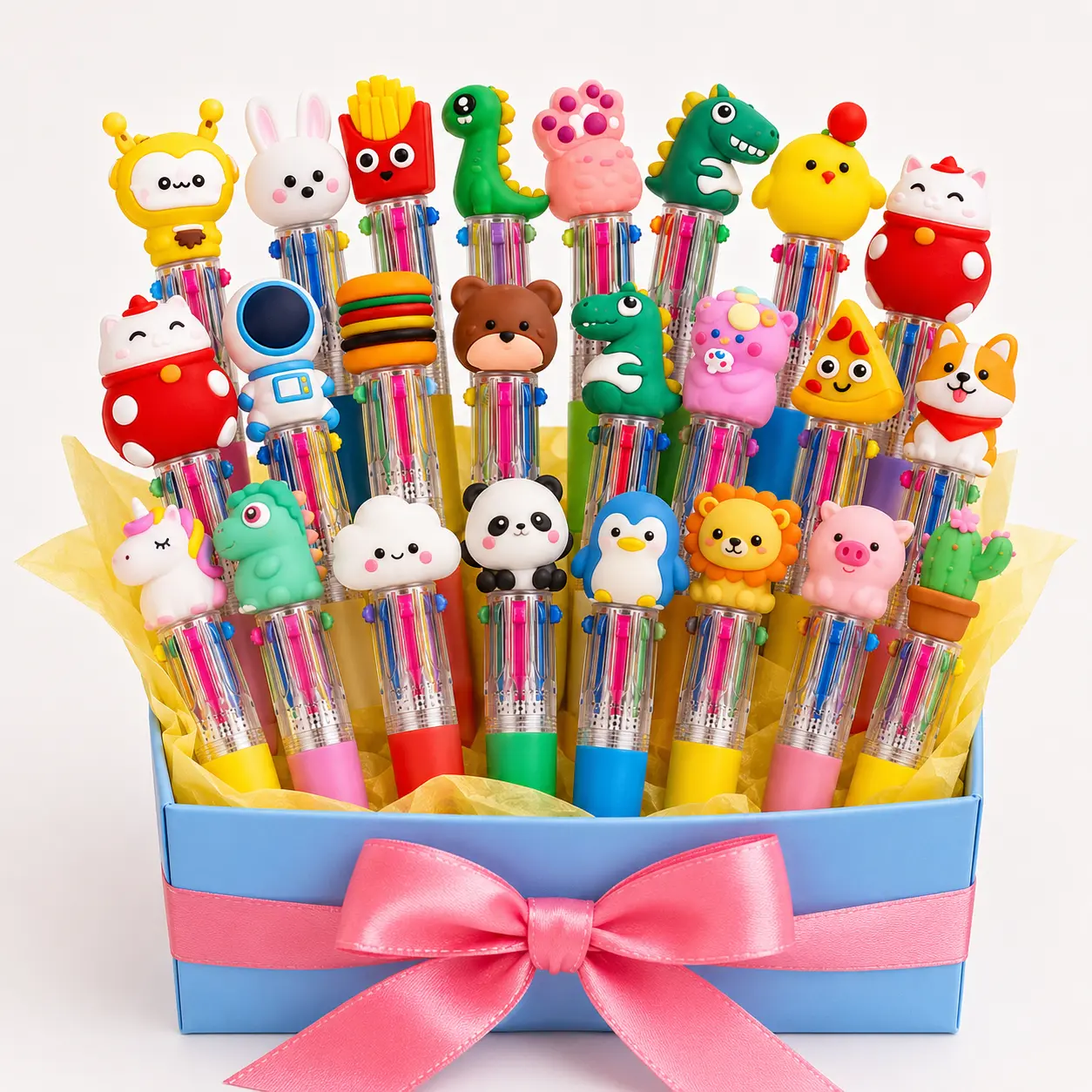 24PCS Fun Pens Kids 4-in-1 Cute Multicolor Pens for Students Teacher Gift | Multicolor Ballpoint Pen, Mini Cartoon Animal 0.7mm Retractable Writing Pens for...