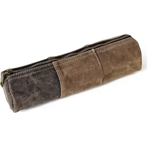 Waxed Canvas Pencil Pouch -  Zippered Stationery Organizer for Pens, Pencils, and Accessories Handmade Multi-Purpose Utility Case, Tan