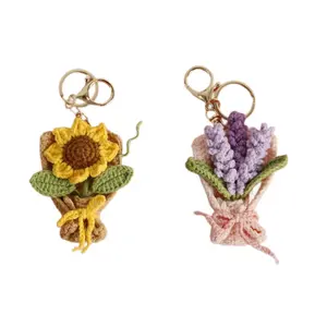 Handmade Crochet Cute Sunflowers and Lavender Key Chains 2pc Birthday Gift Bag Wallet Accessories