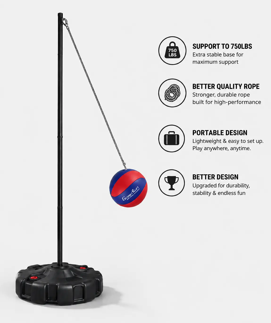 Portable Water-Base Tetherball Set for Outdoor Backyard Play, Classic Novelty Stress Relief Toy with Tetherball, Pole, Rope and Base