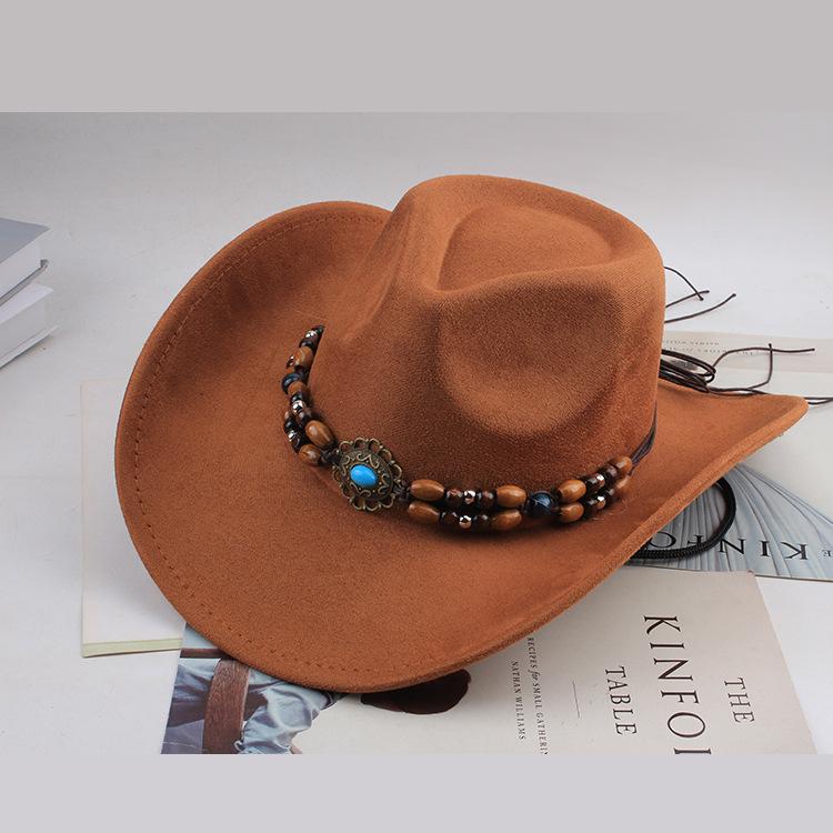 Jazz hat European and American fashion imitation leather velvet imitation wool felt hat neutral versatile top hat men's and women's cowboy hats big edge