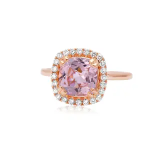 14k Rose Gold Morganite Engagement Ring - Cushion Cut Morganite Ring
