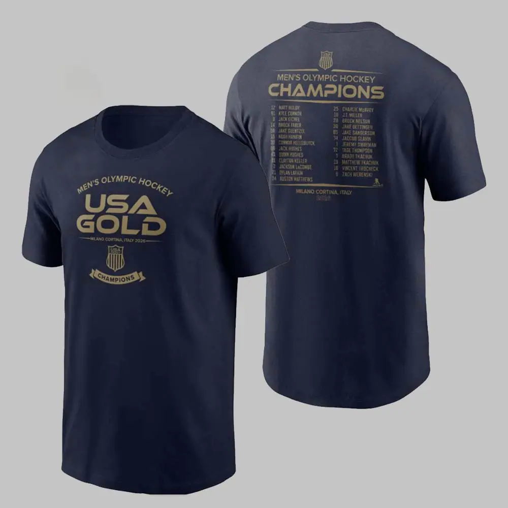 USA Men's Olympic Hockey Team 2026 Champions Roster T-Shirt.png