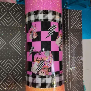 Retro Plaid Boo Halloween Glitter Tumbler