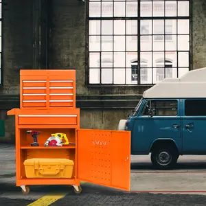 Hardware Detachable 5 Drawer Tool Chest with Bottom Cabinet and One Adjustable Shelf--Orange