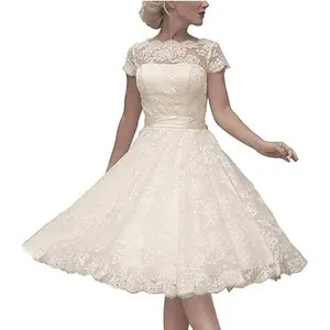 Women's Cocktail Dress Floral Lace Knee Length Short Formal Wedding Bridal Gown