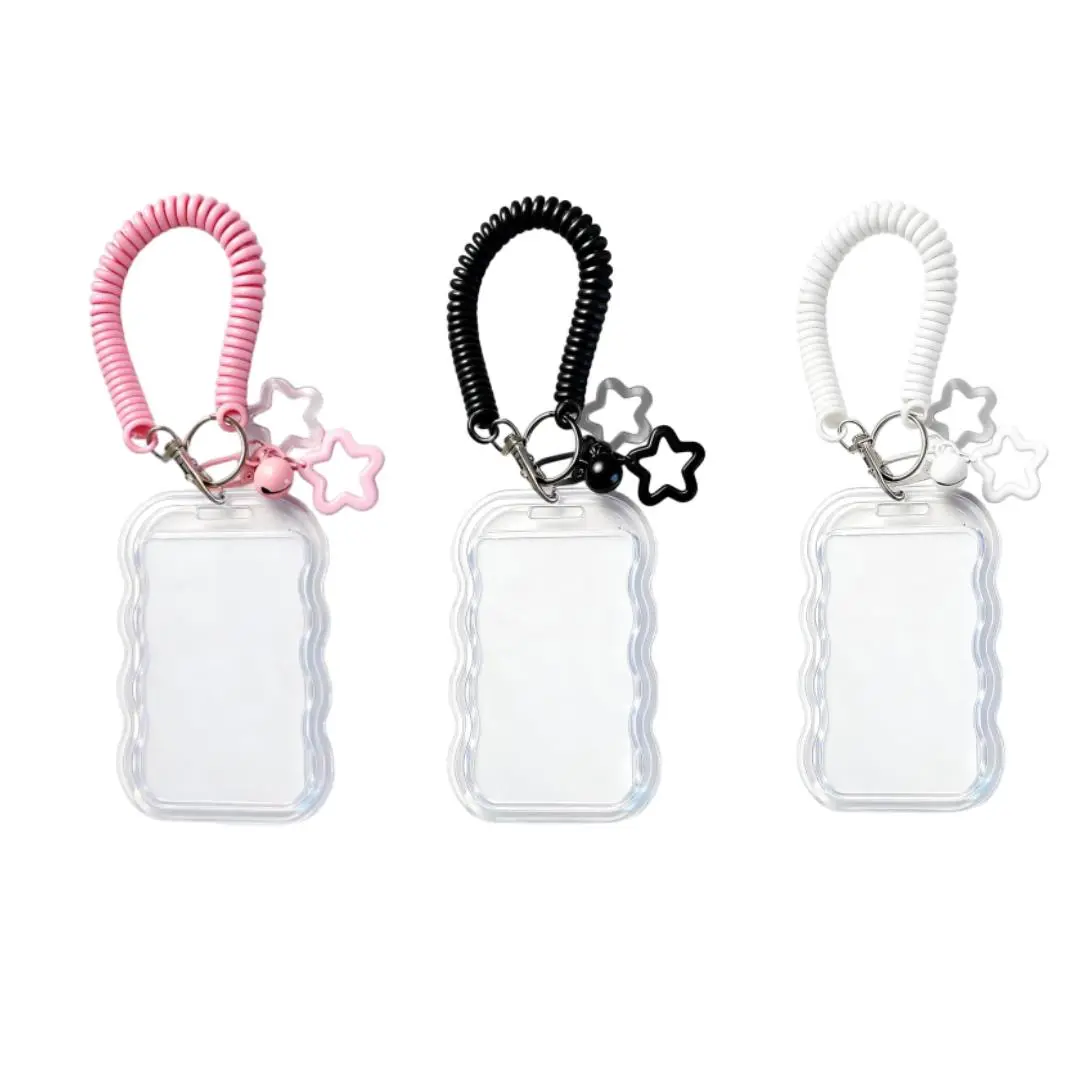 3 pieces of transparent plastic card sleeve with elastic coil hanging rope, suitable for ID card, student ID card, bus card, suitable for students, commuting, office and travel