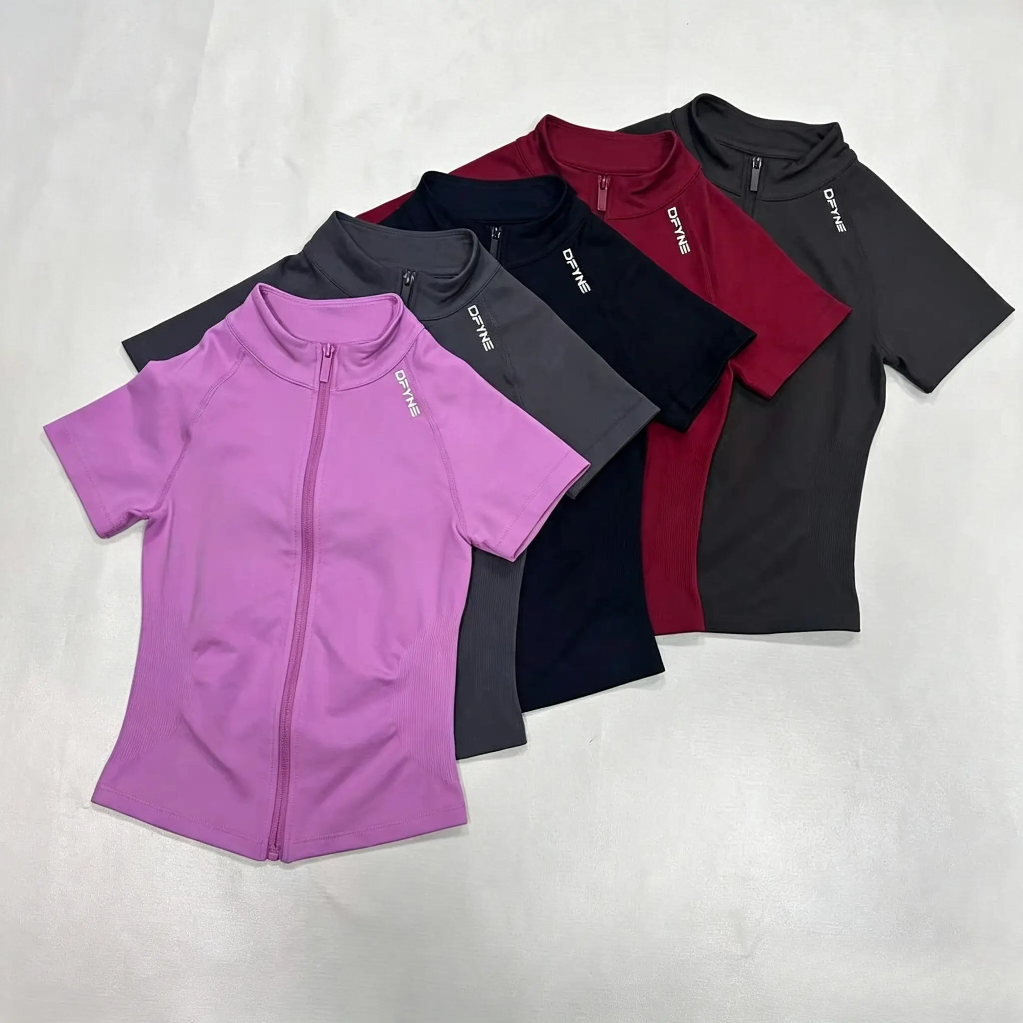DFYNE Style Women's Cropped Full Zip Short Sleeve Workout Top| Slim Fit Seamless Athletic Running Jacket Yoga Gym Shirt