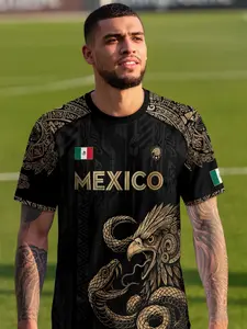 Mexico Eagle Aztec Heritage Soccer Jersey, Short Fitted Design, Letter Pattern, Suitable for All Seasons, No Ca Prop 65 Warning