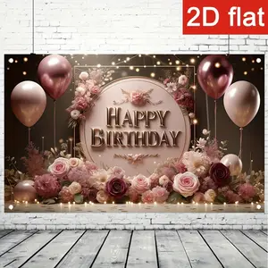 1pc 2D Flat Polyester Happy Birthday Party Banner Atmosphere Decoration Background Outdoor Festival Decoration Home Garden Decoration Yard Decoration Yard Supplies, Wishing Banner, Outdoor Decor