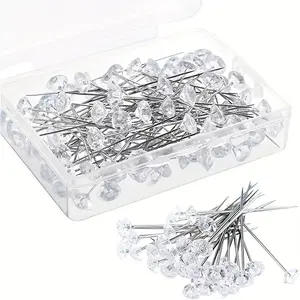 100pcs Diamond Head Sewing Needles, Wedding Bouquet Pins, Clothing Sewing Accessories, Transparent Rhombus Pattern, Perfect for Hair Design, Sewing Tools