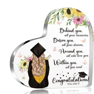 2026 College Graduation Gifts for Her, Behind You Before You Around You Within You - Inspirational Gifts for Daughter Son, Class Of 2026 Graduation Acrylic heart plaque Desk Sign for University Middle High School Acrylic Plaque Decor