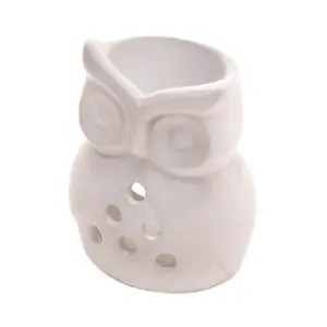 The House of Awareness White Ceramic Owl Oil Warmer - Porcelain Decor for Home Fragrance with Tealight - 4 x 4 x 7 5/8 in High
