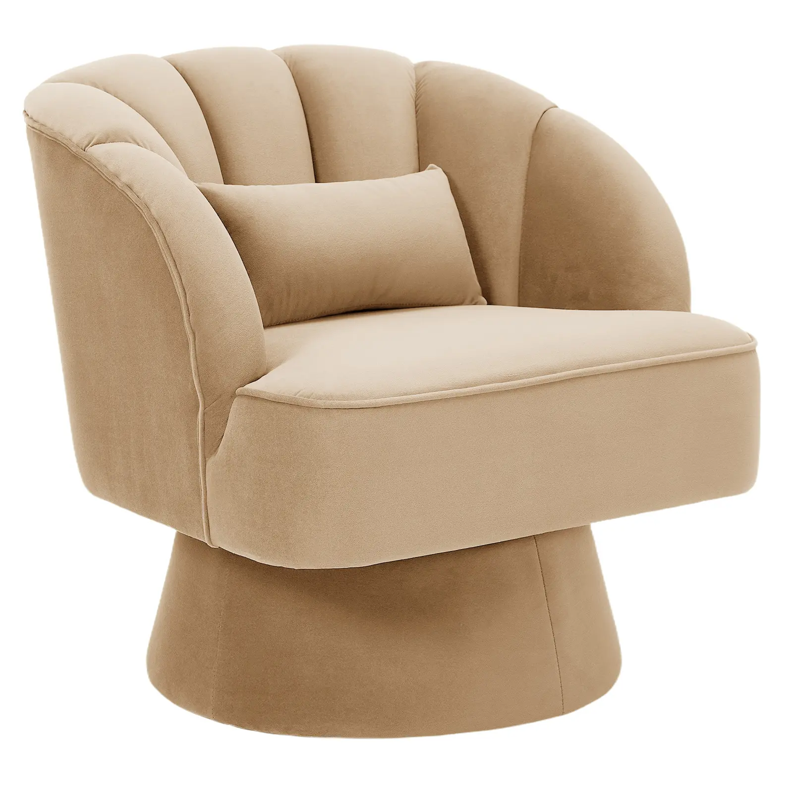Modern Soft Swivel Lounge Chair - 360° Round Barrel Accent Armchair with Striped Backrest, Ultra-Cushioned Cloud-Like Padding, Comfy Upholstery for Living Room or Bedroom