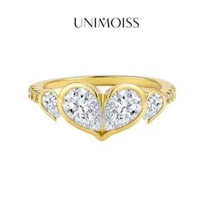 UniMoiss Moissanite 1.6ct Pure Love Heart Eternal Ring Silver-Plated Wedding Engagement Anniversary Valentine's Day Birthday Gift Daily Wear Jewelry