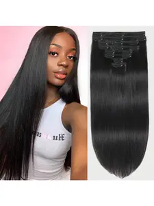 [Clip In Hair] Extensions Real Human Hair Clip Ins 8pcs Straight Human Hair Clip In Extensions Soft Silky Invisible Edge Brazilian Real Hair Extensions Clip In Human Hair For Full Head Glueless Clip In