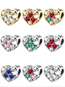 1PC New Original Love Zircon Series Bead Pendant Thanksgiving Christmas Beads and Pendant Designer Bracelet Making DIY Gift Ladies Daily Wear for Women as Gift Special Choice Heart Design Charm
