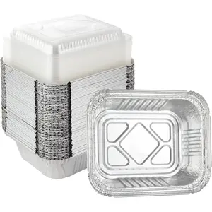 Aluminum Foil Pan 5.5" x 4.5" Disposable Cookware with Lids/Aluminum Foil Food Containers/Meal Prep Freezer Drip Pans BBQ Potluck Holidays Silver