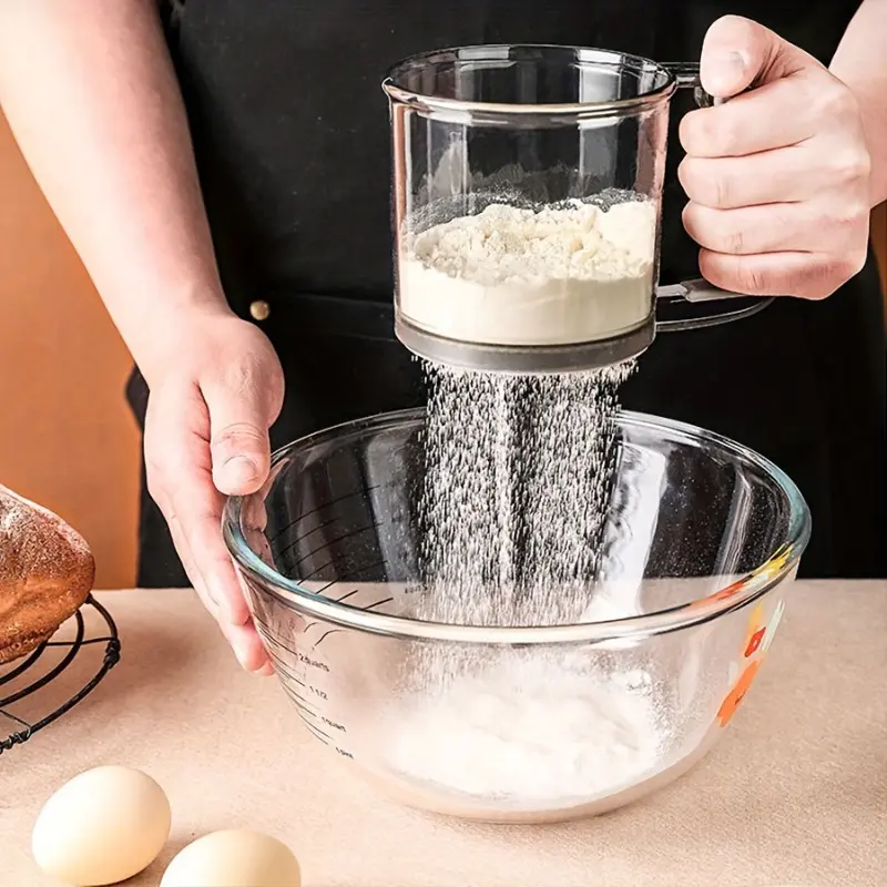 1pc, Transparent Hand-pressed Flour Sieve, Flour Sieve Semi-automatic Handheld Flour Sieve Baking Tool, Kitchen Gadgets, Kitchen Accessories