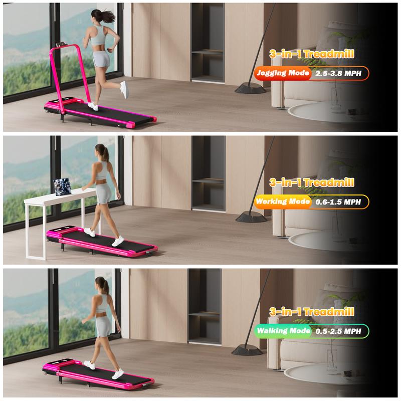 【Adjustable Incline】 YAGUD Foldable Treadmill, Low-Noise Motor Walking Pad, 265lbs Weight Capacity, Remote Control & Wheels for Easy mobility, Comes with Free Resistance Bands, Dual Shock-Absorption System