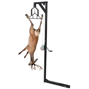 400-lb Heavy-Duty Truck Hitch Deer Hoist with Swivel Mount, Manual Crank Winch, Gambrel, and Adjustable Height — Steel, 78" Tall, 24" Wide Hook
