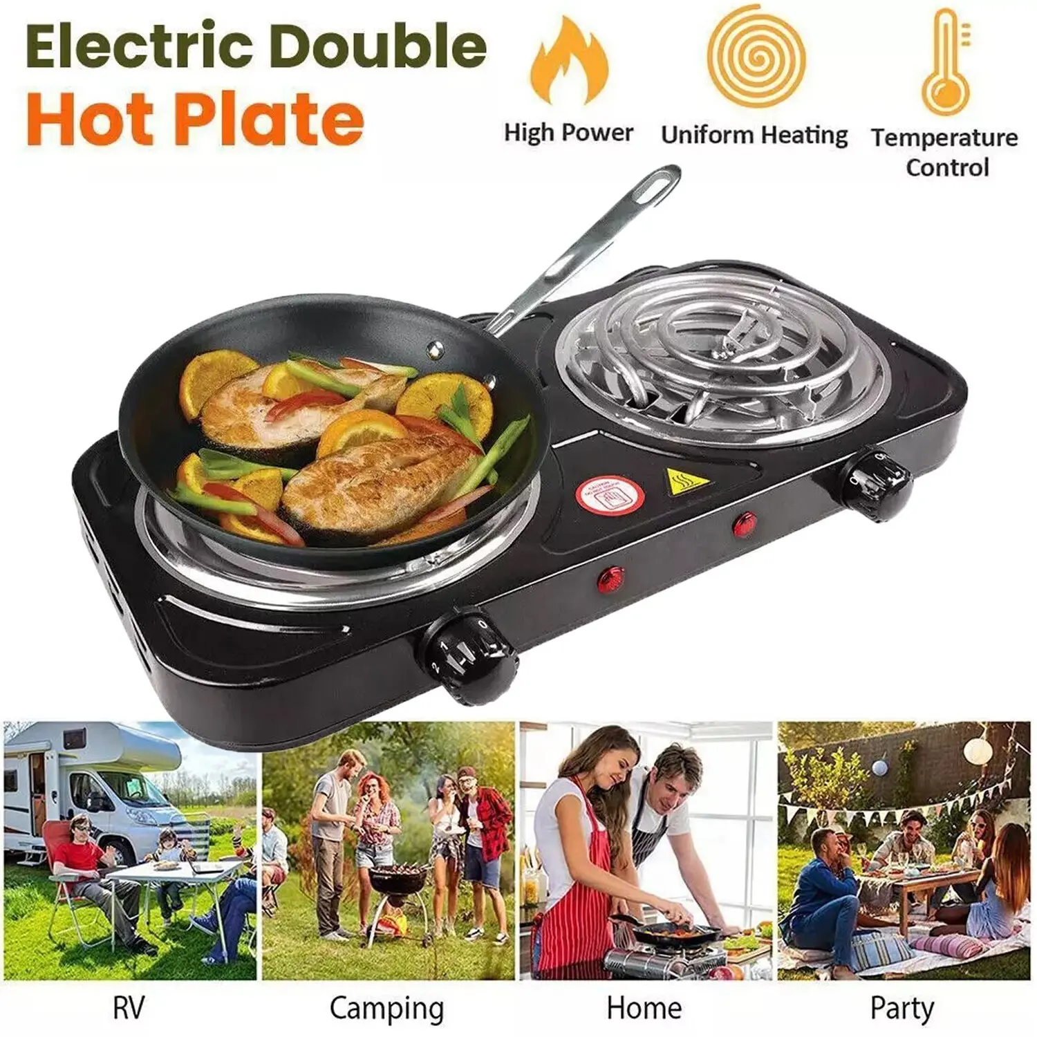Electric Countertop Burner 2 Burner, 2000W Portable Cooktop with Dual Coil Hot Plates, Temperature Control & Indicator Lights, Easy Clean Stove Top