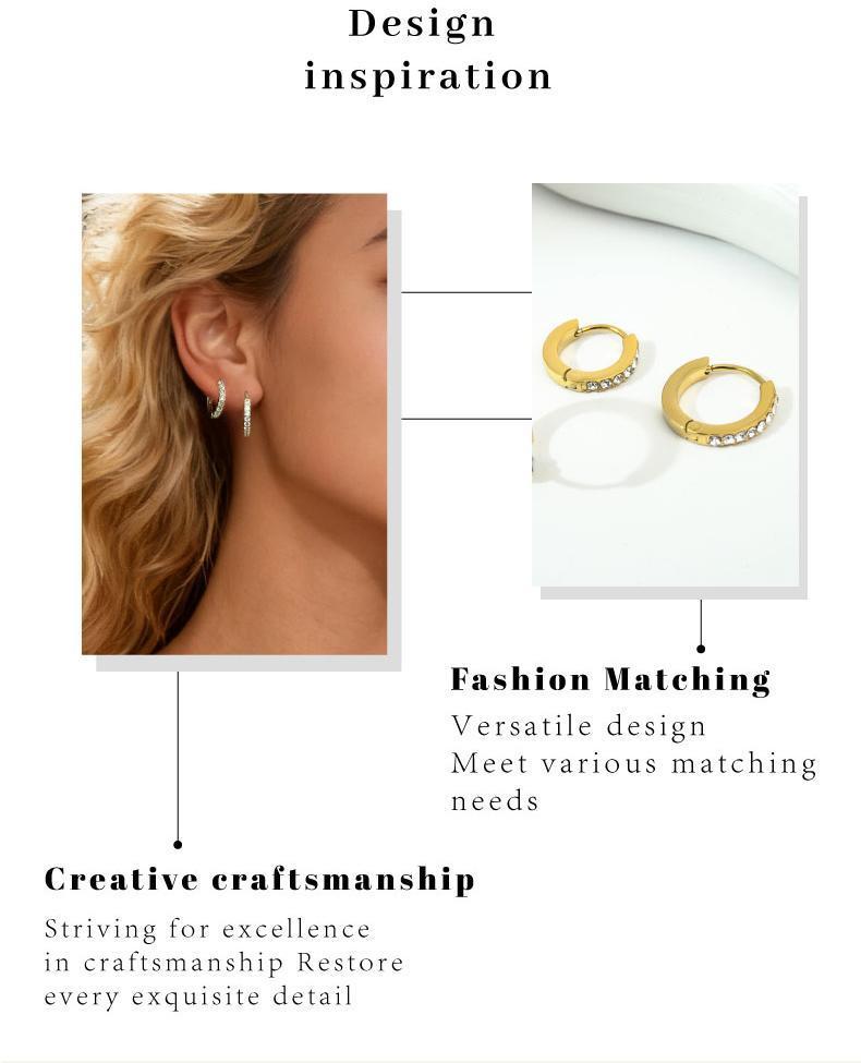 18K Gold Plated Stainless Steel Hypoallergenic Colorfast Environmentally Friendly Hoop Earrings Set with Cubic Zirconia Cartilage Snug Pierced Ears Comfortable Wear Versatile Fashion Jewelry Gift for Holiday Haul Christmas Birthdays Anniversaries