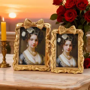 European Bow Rectangular Decorative Picture Frame, High Quality Frame, Indoor Desktop Photo Display, Wall Mountable Multi-Purpose Home Decoration, Home Decor Accessory