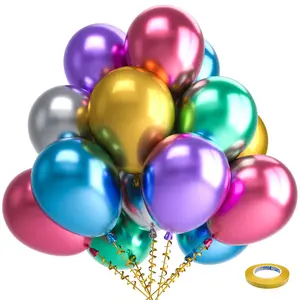100 Pack 12-inch Metallic Chrome Latex Balloons, Assorted Colors for Birthday, Baby Shower, Wedding Party Decorations