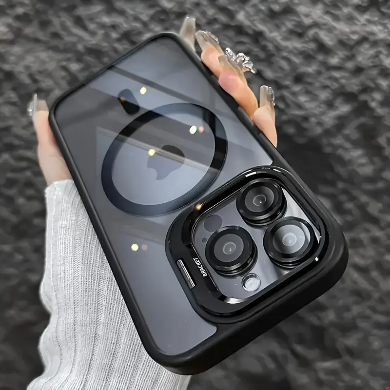 Premium Magnetic Metal Frame Lens Protective Film/Bracket Phone Case for Iphone Models 16, 15, 14, 13, 12 Pro Max, And 11.