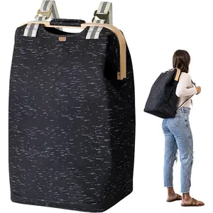 CleverMade Collapsible Laundry Backpack Hamper - Black Birch 45L / 12 Gal 30 lbs - Space Saving Storage Organizer with Strap Home Organization