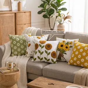 1PC 3D Embroidered Throw Pillow Cover - 18x18 Decorative Pillow Cover with Zipper Aesthetic Cute Design Boho Spring Summer Cozy Throw Pillowcase for Living Room Couch Sofa Bed 0331YC