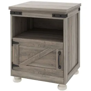 Western-themed Wild West style Side Table with Storage, End Table with Open Shelf, Cupboard and Wood Legs, Modern and Farmhouse Style, Gray