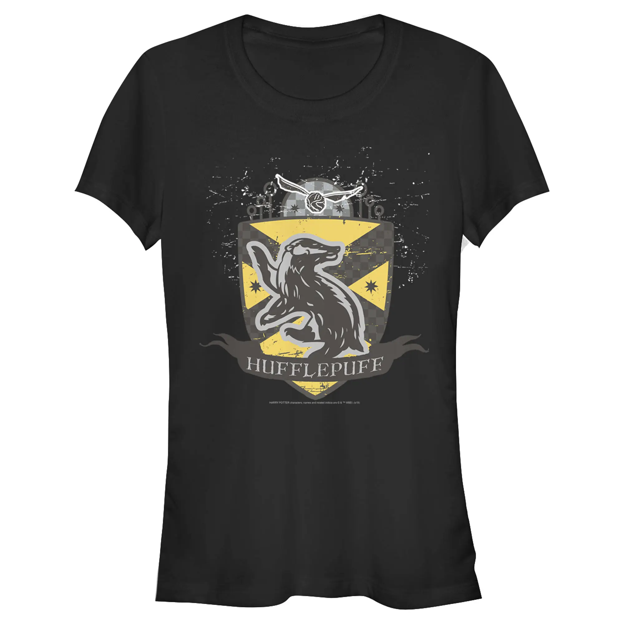Juniors Womens Harry Potter Hufflepuff Snitch Crest T-Shirt
