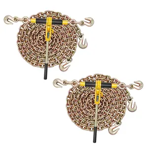 VEVOR Ratchet Chain Binder, 5/16 inx 12.8 ft G80 Chains, 8000 lbs Working Load of Ratchet Load Binder, Chains and Binders Set, Tie Down Hauling Chain Binders for Hauling, Towing, Logging (2 Sets)