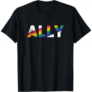 Gay Pride Colors LGBTQ Ally Shirt - Rainbow Gay Ally Shirt T-Shirt Pure Cotton Graphic Tees Menswear Top: Gifts for Men & Women