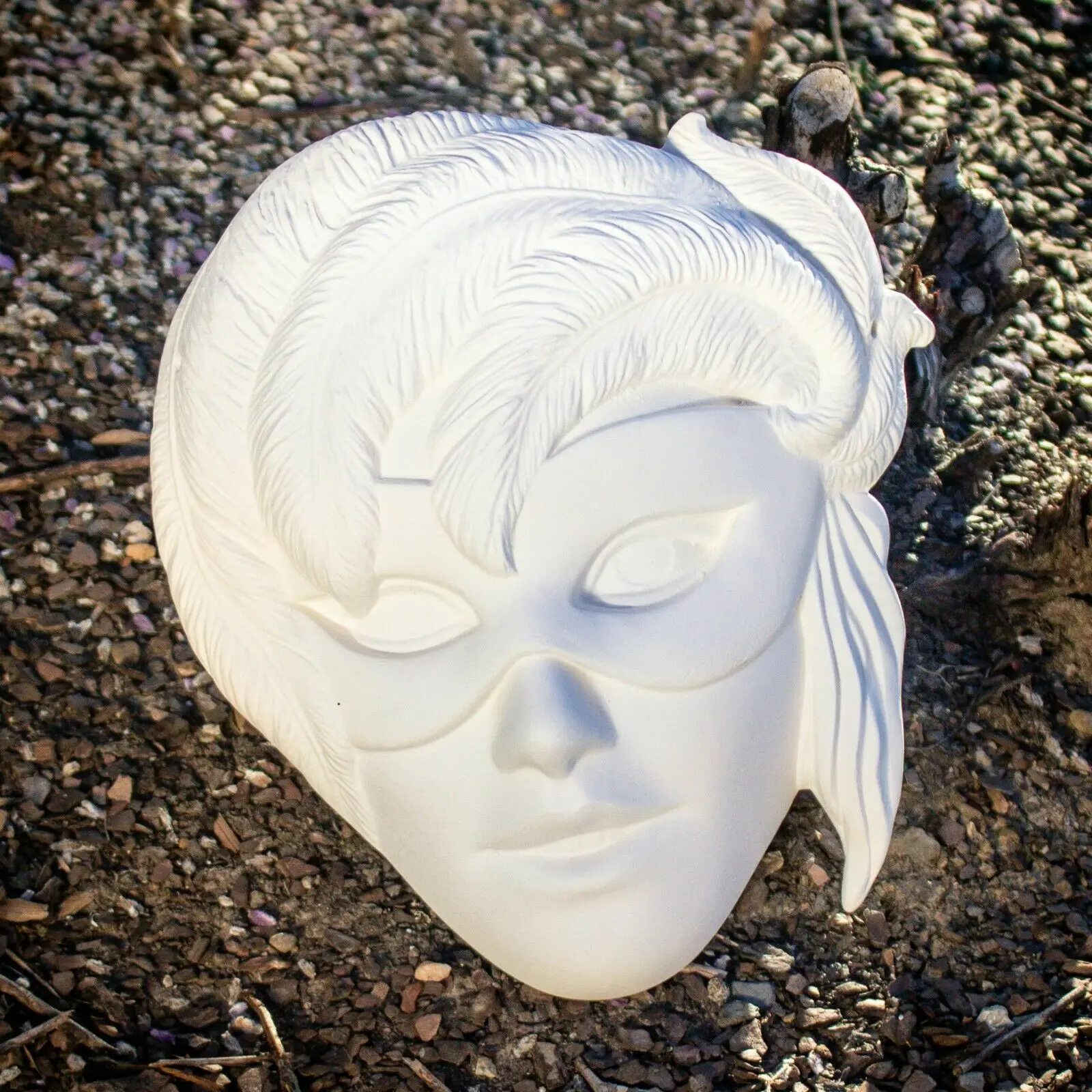 Ceramic Bisque Masquerade Feather Mask, 8x7in Ready-To-Paint Pottery for Festive & Party Use