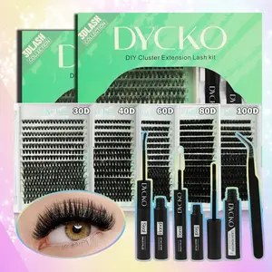 Dycko False Eyelash Set, Fairy Cluster Lashes 9-16mm, D Curl Eyelashes, Wet Look Anime Style, Ultra-Thin Invisible Soft Comfortable, DIY Eyelash Extensions Home Use Gift