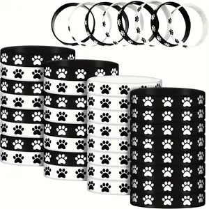 10pcs/20pcs/40pcs Bracelet Packs Paw Print Rubber Bracelets Multicolor Silicone Stretch Wristbands for Birthday Party Supplies, Black, White,Halloween,Christmas, Party Accessories, Holiday Decorations, Playful Design, Fun Party Bands