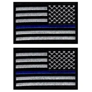 Police Law Enforcement Thin Blue Line USA Flag Reverse [3.0 X 2.0 Hook Fastener Patch] 2 Piece for Jackets, Vests, Hats, Backpacks, and Tactical Gears.