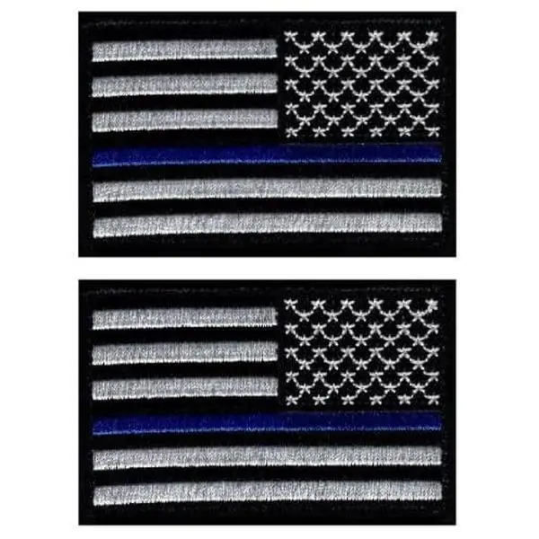 Police Law Enforcement Thin Blue Line USA Flag Reverse [3.0 X 2.0 Hook Fastener Patch] 2 Piece for Jackets, Vests, Hats, Backpacks, and Tactical Gears.