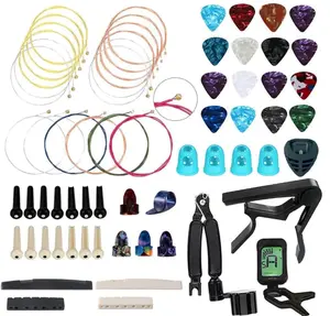 NERECNDENS 66PCS Guitar Accessories Kit, Acoustic Changing Tool, Including Guitar Acoustic Strings, Picks, Capo, String Winder&Cutter, Tuner, Bones, for Players and Beginners