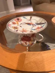 Bird and Flowers Decorated Cup with Saucer - Kitchen Drinkware Accessories, Multi-Functional Mug & Trinket Dish for Kitchen Use